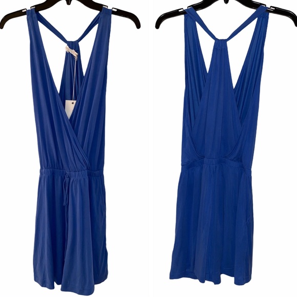 Lush Pants - NWT LUSH Blue Low V-Neck Crossover Racer Romper